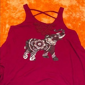 Maroon tank top with elephant graphic